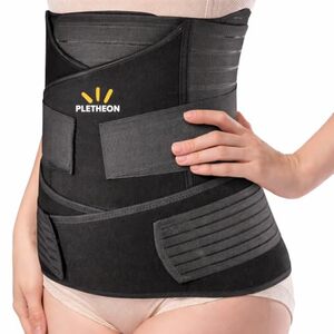 PLETHEON 3-in-1 Post Pregnancy Belt for Women, Postpartum Abdominal Belly Band for C-Section & Normal Delivery, Waist & Pelvis Support, Free Size 30-46 Inch (Black)