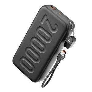 Ambrane 20000mAh Powerbank with in-Build Type C Cable, 22.5W Fast Charging, USB & Type C Output, Power Delivery