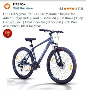 FIREFOX Aluminium Alloy Sigma+ 29T 21 Gear Mountain Bicycle for Adult | Grey/Black | Front Suspension | Disc Brake | Alloy Frame:18inch | Ideal Rider Height:5'2-5'8 | 98% Pre-Assembled | Ideal for Mens 