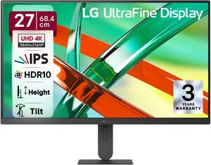 LG UltraFine 68.0 cm (27 inch) 4K Ultra HD LED Backlit IPS Panel with HDR10, DCI-P3 90%, 3-Side Virtually Borderless, DP, HDMI, Height/Tilt Adjustable Monitor 