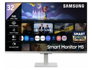 Samsung 32" (80cm) M5 Smart Monitor with Smart TV Experience (Smartchoice) |FHD 1920 x 1080|Screen Mirroring TV Plus|Speakers|Adaptive Sound|Wi-Fi|HDMI|Bluetooth|LS32FM501EWXXL|White