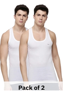 Dollar (Pack of 2) Dollar Lehar Men Combed Cotton Round Neck Vest -Pack of 2- White Men Vest