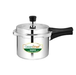 Greenchef Marco Aluminium Pressure Cooker (3L, Outer Lid, Gas Stove Compatible Only) on Instamart: