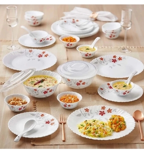 [Saver] Larah by Borosil Pack of 34 Opalware 34 N D/SET ROSALIE GALAXY Dinner Set (Orange, Red, Grey, Microwave Safe)