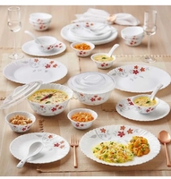 [Saver] Larah by Borosil Pack of 34 Opalware 34 N D/SET ROSALIE GALAXY Dinner Set (Orange, Red, Grey, Microwave Safe)