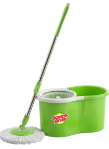 Scotch-Brite Twin Bucket Spin Mop with Easy Wring & Rinse System, 360° Adjustable Handle, High Absorbency Microfiber for Deep Cleaning on All Floor Types