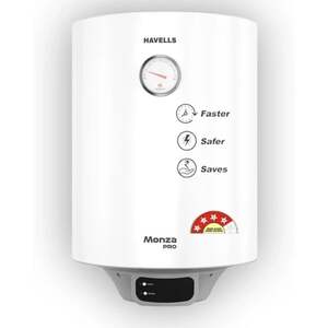 Havells 15 L Storage Water Geyser | 4 Star BEE Energy Rating | Glassline Tanked (Monza Pro, White) 