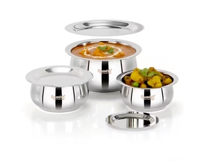 Sumeet Heavy Stainless Steel Belly Shape Induction and Gas Friendly (Pack of 3) Tope/Patila/Cookware with Lids (370ml, 450ml, 750ml, Pack of 3) on Instamart