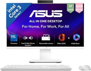 ASUS V470 (2026),i3-14th Gen,Intel Core 3 100U,Intel iGPU,16GB/512GB,FHD,27"(68.58 cm),Windows 11,M365 Basic(1Y),Office 24,White,7 Kg,V470VAB-KWC3004WS,with Wireless Keyboard & Mouse,All in One PC