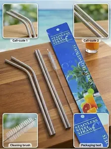 Digihaat Stainless Steel Straws Pack 5