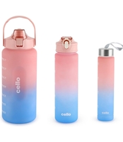 CELLO All Day Set of 3 Pieces Water Bottles Daily Use, Pink (310ml, 790ml, 2085ml) | BPA Free Leakproof Lightweight Easy to Carry Different Sizes Water Bottle For School, Workout, Gym & Office