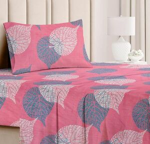 BSB HOME Premium Forever Modern Style Glace Cotton Floral Luxurious Beautiful Soft Comfort Designer Floral Pattern 1 Single Size Bed bedsheet and 1 Pillow Cover- Light Pink & Grey 