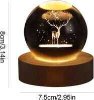 3D Galaxy Crystal Ball Night Light | Dimmable Engraved LED Glass Ball Table Lamp with USB and Wooden Base for Home Decor, Office, Birthday Gift & Kids Bedroom (Deer) 