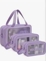 LUMONY® Makeup Pouch Bag PVC Travel Toiletries Organizer Cosmetic Bags Wash Bag Pouch for Travel Kit Toiletry Bag Portable Organizer Case Carry Pouch for Women Bathroom Set of 3 (Purple)