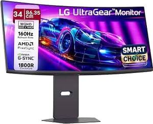 LG 34G600A Smartchoice 86.36cm(34 Inch) Ultragear Curved (1800R) WQHD (3440x1440) Gaming Monitor, 160Hz, 1ms, Speakers, Anti-Glare, AMD FreeSync Premium, DP, HDMI, Tilt/Height/Swivel Adjustment(Black)