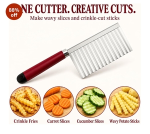 Crinkle Cutter for Vegetables, Wavy Potato Slicer for French Fries, Carrot & Cucumber Cutter with Handle, Kitchen Tool for Salad and Garnishing