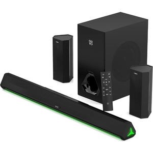 GOVO GOSURROUND 950 | 500W Sound bar | 5.1 Channel Home Theatre with 6.5" subwoofer | Dual Rear Satellites, HDMI, AUX, USB & Bluetooth, 5 Equalizer Modes, Stylish Remote & LED Display (Platinum Black)
