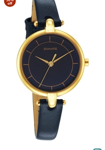 Sonata Gold Edit Blue Dial Women Analog Watch with Leather Strap-NR87043YL03W 