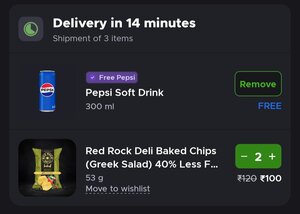 Blinkit : Buy Red Rock Deli Chips worth ₹100 or more & get a FREE Pepsi Can