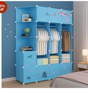 LUHI Plastic Wardrobe for Kids Clothes – Easy to Use Anti-Skid & Non-Slip Effective Professional, Plastic Cupboard for Kids, Foldable Almirah, Collapsible Wardrobe (Blue X4, 12-Shelf-10-Door)