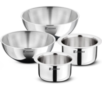 Bergner TriPro Tri-Ply Stainless Steel 4 Pcs Cookware Combo Set of 14cm (1.3L) 16cm (1.9L) Topes and 20cm (2L) 22cm (2.5L) Tasras Less Oil Use Healthy Cooking - Induction and Gas Stove Ready