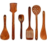 Green Wood Stylish Wooden 6 Pcs Cooking Spoon, Kitchen Tool Set - Serving Spoon, Table Spoon, Salad Spoon, Measuring Spoon | Medium, Non-Chemical, Eco-Friendly (Brown1)