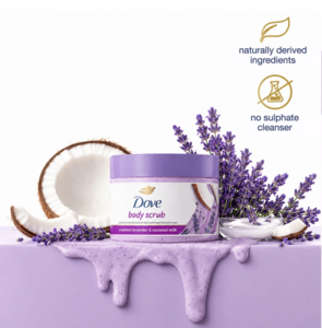 DOVE Exfoliating Body Polish Scrub Crushed Lavender & Coconut Milk for Dry Skin (298 g)